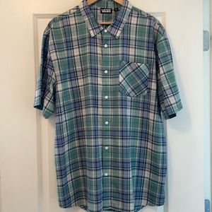 Vans Green and Blue Plaid Casual Shirt